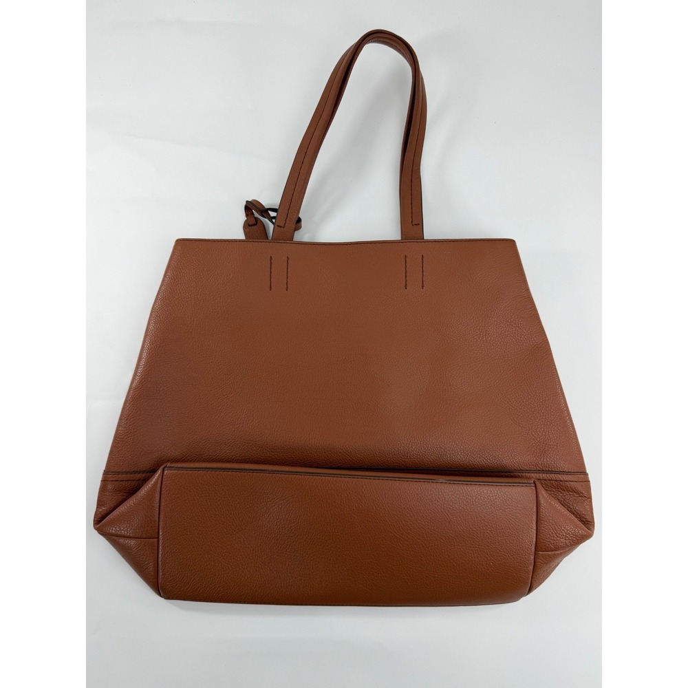 J.Crew Cognac Brown Pebbled Leather Tote Bag Large Shoulder Bag Red Lining